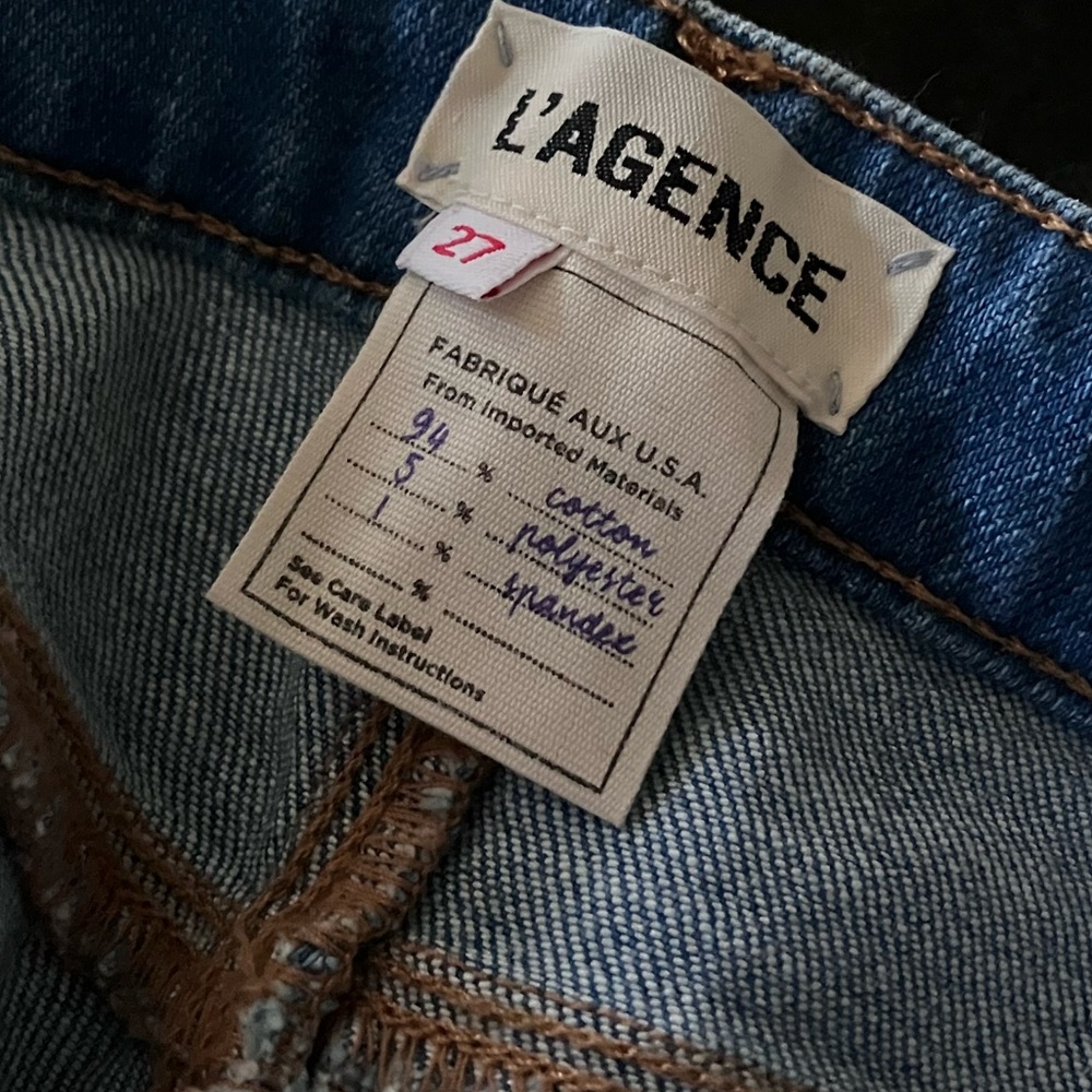 L’AGENCE Side Stripe Jeans Raw Wide Hem Ankle  Light Wash | Size 27 - Picture 7 of 9